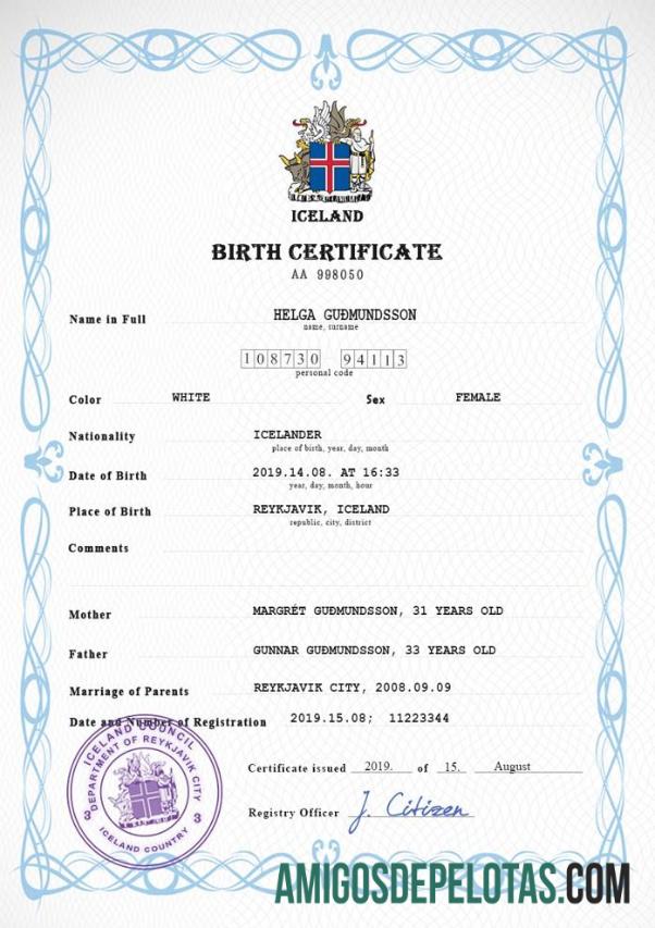 Para baixar modelo PSD de certidão de nascimento de registro vital da Islândia